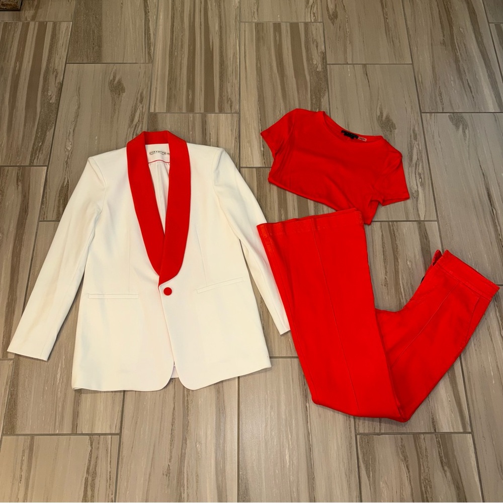 Alice and Olivia VERNELL SHAWL COLLAR BLAZER and matching chili pepper pieces.